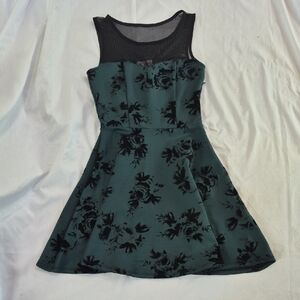Three Hearts Green and Black Mesh Dress
